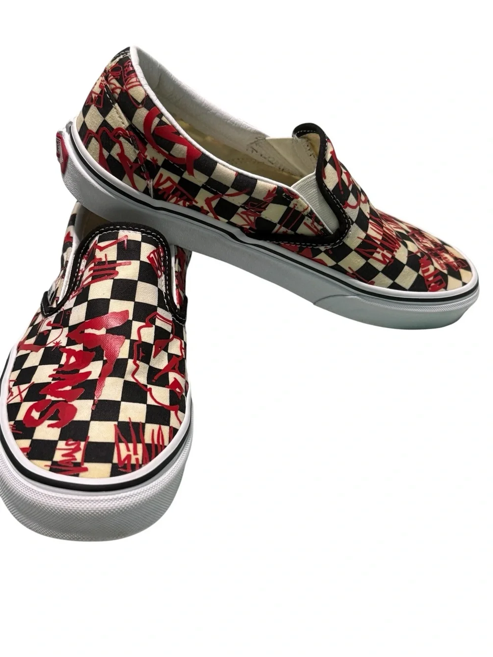 Vans Classic Slip-On Checkerboard Red Graffiti Skate Shoes Men’s 7.5 Women’s 9